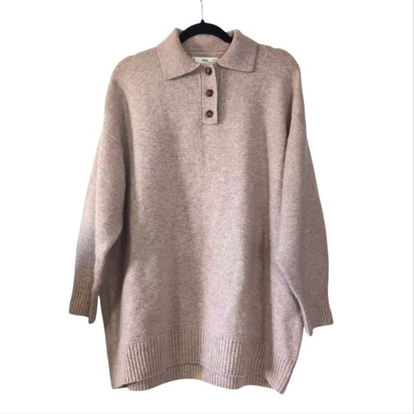 Mango Wool Blend Preppy Old Money Oversized Tennis Prep Polo Sweater M/L - Picture 2 of 7